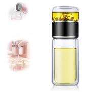 Tryteava Glass Infuser, Portable Tea Water Separation Tea Cup, Hot or Cold Ready, Flip & Brew Design, Double Wall Glass Tea for Loose Leaf & Blooming Tea (black)