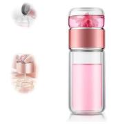 Tryteava Glass Infuser, Portable Tea Water Separation Tea Cup, Hot or Cold Ready, Flip & Brew Design, Double Wall Glass Tea for Loose Leaf & Blooming Tea (pink)