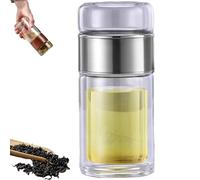 Tryteava Glass Infuser, Tea & Water Separation, Flip & Brew Design, Double Glazing with Built-In Strainer, Hot or Cold Ready, for Home, Office, Travel (Silver,9.5oz)