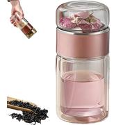 Tryteava Glass Infuser, Tea & Water Separation, Flip & Brew Design, Double Glazing with Built-In Strainer, Hot or Cold Ready, for Home, Office, Travel (Pink,9.5oz)