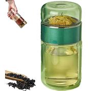 Tryteava Glass Infuser, Tea & Water Separation, Flip & Brew Design, Double Glazing with Built-In Strainer, Hot or Cold Ready, for Home, Office, Travel (Green,9.5oz)