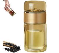 Tryteava Glass Infuser, Tea & Water Separation, Flip & Brew Design, Double Glazing with Built-In Strainer, Hot or Cold Ready, for Home, Office, Travel (Glod,9.5oz)