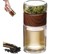 Tryteava Glass Infuser, Tea & Water Separation, Flip & Brew Design, Double Glazing with Built-In Strainer, Hot or Cold Ready, for Home, Office, Travel (Wood,14oz)