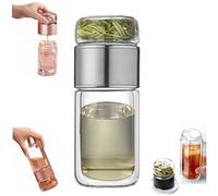 Tryteava Glass Infuser, Teava 3-in-1 Smart Tea Infuser, Bouteille en Verre pour Infuseur à Thé, Tasse à Thé Portable avec Séparation de L'eau du Thé (Sliver,280ml)