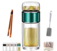 Tryteava Glass Infuser- Teava 3 in 1 Smart Tea Infuser,Double Glass Tea Infuser Bottle,Tea Separation Cup,Hot or Cold Ready,with 304 Stainless Steel Filter,for Blooming & Loose Leaf Tea (Green,280ml)
