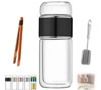 Tryteava Glass Infuser- Teava 3 in 1 Smart Tea Infuser,Double Glass Tea Infuser Bottle,Tea Separation Cup,Hot or Cold Ready,with 304 Stainless Steel Filter,for Blooming & Loose Leaf Tea (Black,420ml)