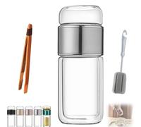 Tryteava Glass Infuser- Teava 3 in 1 Smart Tea Infuser,Double Glass Tea Infuser Bottle,Tea Separation Cup,Hot or Cold Ready,with 304 Stainless Steel Filter,for Blooming & Loose Leaf Tea (Silver,420ml)