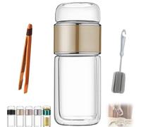 Tryteava Glass Infuser- Teava 3 in 1 Smart Tea Infuser,Double Glass Tea Infuser Bottle,Tea Separation Cup,Hot or Cold Ready,with 304 Stainless Steel Filter,for Blooming & Loose Leaf Tea (Gold,350ml)