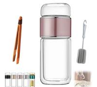 Tryteava Glass Infuser- Teava 3 in 1 Smart Tea Infuser,Double Glass Tea Infuser Bottle,Tea Separation Cup,Hot or Cold Ready,with 304 Stainless Steel Filter,for Blooming & Loose Leaf Tea (Pink,280ml)
