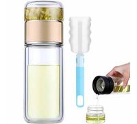 Tryteava Glass Infuser, Teava 3-In-1 Smart Tea Infuser, Double Layer Stainless Steel Leakage Proof Glass Water Bottle, for Loose Leaf Tea (Gold, 500ml)