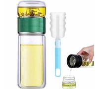 Tryteava Glass Infuser, Teava 3-In-1 Smart Tea Infuser, Double Layer Stainless Steel Leakage Proof Glass Water Bottle, for Loose Leaf Tea (Green, 280ml)