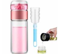 Tryteava Glass Infuser, Teava 3-In-1 Smart Tea Infuser, Double Layer Stainless Steel Leakage Proof Glass Water Bottle, for Loose Leaf Tea (Pink, 280ml)