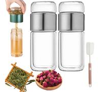 Tryteava Glass Infuser, Teava 3-in-1 Smart Tea Infuser, Double Layered Glass Tea Separation Tea, Portable Loose Leaf Tea Maker, for Blooming and Loose Leaf Tea (Silver,280ml)