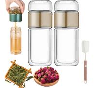 Tryteava Glass Infuser, Teava 3-in-1 Smart Tea Infuser, Double Layered Glass Tea Separation Tea, Portable Loose Leaf Tea Maker, for Blooming and Loose Leaf Tea (Gold,280ml)