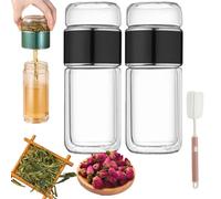 Tryteava Glass Infuser, Teava 3-in-1 Smart Tea Infuser, Double Layered Glass Tea Separation Tea, Portable Loose Leaf Tea Maker, for Blooming and Loose Leaf Tea (Black,280ml)