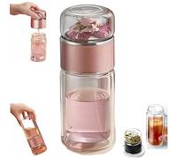 Tryteava Glass Infuser, Teava 3-in-1 Smart Tea Infuser, Glass Tea Infuser, Double Wall Borosilicate Glass Tea Cup with Built-In Strainer, Strainer Teas Separation Cup for Loose Leaf (Pink,420ml)
