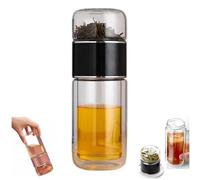 Tryteava Glass Infuser, Teava 3-in-1 Smart Tea Infuser, Glass Tea Infuser, Double Wall Borosilicate Glass Tea Cup with Built-In Strainer, Strainer Teas Separation Cup for Loose Leaf (Black,350ml)