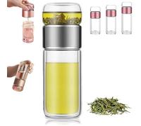 Tryteava Glass Infuser, Teava 3-in-1 Smart Tea Infuser, Portable Glass Double Wall Tea Infusers Bottle with Heat, One-Touch Brewing Mug for Home, Office, or Travel Use (280ml,Silver)