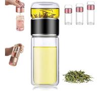 Tryteava Glass Infuser, Teava 3-in-1 Smart Tea Infuser, Portable Glass Double Wall Tea Infusers Bottle with Heat, One-Touch Brewing Mug for Home, Office, or Travel Use (350ml,Black)
