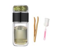 Tryteava Glass Infuser,Teava 3-in-1 Smart Tea Infuser,Portable Tea Water Separation,Double Wall Borosilicate Tea Cup with Built-in Strainer,Leak-Proof Lid,for Blooming & Loose Leaf Tea (Black, 350ml)