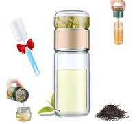 Tryteava Glass Infuser, Teava 3-in-1 Smart Tea Infuser, Try Teava Leak-proofs Tea Infuser with Filter & Lid,Double Layered Glass Tea Separation for Blooming & Loose Leaf Teas (Gold,350ml (12oz))