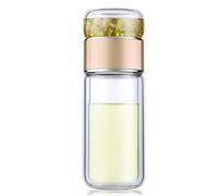 Tryteava Glass Infuser, Teava 3-in-1 Smart Tea Infuser with Flip & Brew Double Layered Integrated Strainer Design for Blooming & Loose Leaf Tea (gold,14oz)