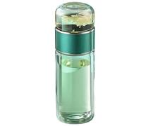 Tryteava Glass Infuser, Teava 3-in-1 Smart Tea Infuser with Flip & Brew Double Layered Integrated Strainer Design for Blooming & Loose Leaf Tea (green,12oz)