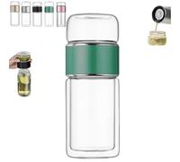 Tryteava Glass Infuser, Teavas Portable 3-in-1 Smart Tea Infuser, Try Teava Double Layered Glass Teas Separation Tea Infusers with Filter & Lid for Home, Office, or Travel Use (Green,280ml)