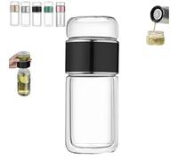 Tryteava Glass Infuser, Teavas Portable 3-in-1 Smart Tea Infuser, Try Teava Double Layered Glass Teas Separation Tea Infusers with Filter & Lid for Home, Office, or Travel Use (Black,350ml)