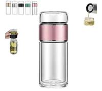 Tryteava Glass Infuser, Teavas Portable 3-in-1 Smart Tea Infuser, Try Teava Double Layered Glass Teas Separation Tea Infusers with Filter & Lid for Home, Office, or Travel Use (Pink,350ml)