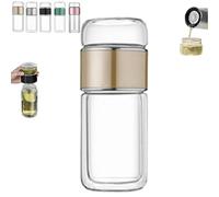 Tryteava Glass Infuser, Teavas Portable 3-in-1 Smart Tea Infuser, Try Teava Double Layered Glass Teas Separation Tea Infusers with Filter & Lid for Home, Office, or Travel Use (Gold,420ml)