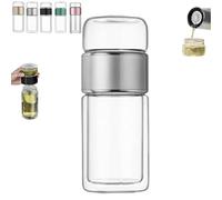 Tryteava Glass Infuser, Teavas Portable 3-in-1 Smart Tea Infuser, Try Teava Double Layered Glass Teas Separation Tea Infusers with Filter & Lid for Home, Office, or Travel Use (Silver,350ml)
