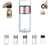 Tryteava Glass Infuser, Tryteava 3-in-1 Smart Glass Infuser -Double-Walled Borosilicate with 304 Stainless Steel Filter, for Blooming/Loose Leaf Tea,for Home, Office & Travel (Pink,350ml)
