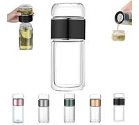 Tryteava Glass Infuser, Tryteava 3-in-1 Smart Glass Infuser -Double-Walled Borosilicate with 304 Stainless Steel Filter, for Blooming/Loose Leaf Tea,for Home, Office & Travel (Black,280ml)