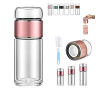 Tryteava Glass Infuser,Tryteava 3-in-1 Smart Infuser with Integrated Strainer Separation Cup,Flip & Brew Design,Double Layered Glass Separation Infuser for Infused (Pink,280ml)