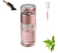 Tryteava Glass Infuser, Tryteava 3-In-1 Smart Tea Infuser, Double Layered Glass Tea Separation Tea Cup, Integrated Strainer, Dual Chamber & Filter, for Blooming & Loose Leaf Tea (Pink)