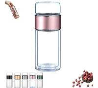 Tryteava Glass Infuser,Tryteava 3-in-1 Smart Tea Infuser, Dual Chamber & Filter, Leak-Proof Lid, Hot & Cold Brew, for Blooming and Loose Leaf Tea (Pink,420ml)