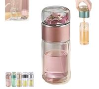 Tryteava Glass Infuser, Tryteava 3-in-1 Smart Tea Infuser, Hot & Cold Brew Flip & Brew Design, Double Layer Portable Tea Water Separation Infusible Cup for Loose Leaf and Blooming (Pink,350ML)