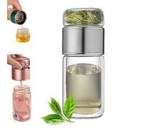 Tryteava Glass Infuser, Tryteava 3-in-1 Smart Tea Infuser, Hot or Cold Ready, Flip & Brew Design, Double Layer Insulation Glass Tea Infusers for Blooming, Leaf Teas (Silver,280ml/ 9.5oz)