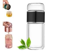 Tryteava Glass Infuser, Tryteava 3-in-1 Smart Tea Infuser, Hot or Cold Ready, Flip & Brew Design, Double Layer Insulation Glass Tea Infusers for Blooming, Leaf Teas (Black,280ml/ 9.5oz)