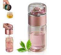 Tryteava Glass Infuser, Tryteava 3-in-1 Smart Tea Infuser, Hot or Cold Ready, Flip & Brew Design, Double Layer Insulation Glass Tea Infusers for Blooming, Leaf Teas (Pink,350ml/ 12oz)