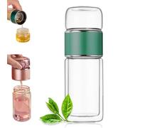 Tryteava Glass Infuser, Tryteava 3-in-1 Smart Tea Infuser, Hot or Cold Ready, Flip & Brew Design, Double Layer Insulation Glass Tea Infusers for Blooming, Leaf Teas (Green,280ml/ 9.5oz)