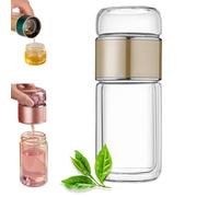 Tryteava Glass Infuser, Tryteava 3-in-1 Smart Tea Infuser, Hot or Cold Ready, Flip & Brew Design, Double Layer Insulation Glass Tea Infusers for Blooming, Leaf Teas (Khaki,280ml/ 9.5oz)