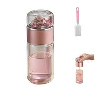 Tryteava Glass Infuser, Tryteava 3-in-1 Smart Tea Infuser,Hot or Cold Ready, Flip & Brew, Double Glass Teas Infusers Bottle, Integrated Strainer Teas Separation Cup for Loose Leaf (Pink, 420ml)