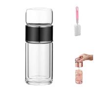 Tryteava Glass Infuser, Tryteava 3-in-1 Smart Tea Infuser,Hot or Cold Ready, Flip & Brew, Double Glass Teas Infusers Bottle, Integrated Strainer Teas Separation Cup for Loose Leaf (Black, 420ml)