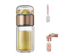 Tryteava Glass Infuser, Tryteava 3-in-1 Smart Tea Infuser,Hot or Cold Ready, Flip & Brew, Double Glass Teas Infusers Bottle, Integrated Strainer Teas Separation Cup for Loose Leaf (Gold, 280ml)
