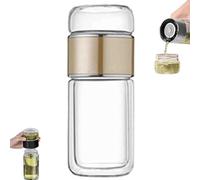 Tryteava Glass Infuser, Tryteava 3-in-1 Smart Tea Infuser, Leak-proof Double Glass Wall Tea Water Separating Bottle with Filter for Loose Leaf Tea Steep (Gold, 500ML)