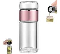 Tryteava Glass Infuser, Tryteava 3-in-1 Smart Tea Infuser, Leak-proof Double Glass Wall Tea Water Separating Bottle with Filter for Loose Leaf Tea Steep (Pink, 280ML)