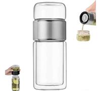 Tryteava Glass Infuser, Tryteava 3-in-1 Smart Tea Infuser, Leak-proof Double Glass Wall Tea Water Separating Bottle with Filter for Loose Leaf Tea Steep (Silver, 350ML)
