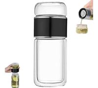 Tryteava Glass Infuser, Tryteava 3-in-1 Smart Tea Infuser, Leak-proof Double Glass Wall Tea Water Separating Bottle with Filter for Loose Leaf Tea Steep (Black, 280ML)